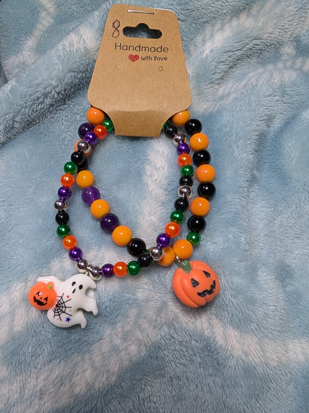 Handmade Halloween Beaded Bracelet Set - Orange, Black, Purple, Green